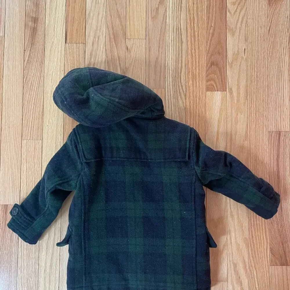 GAP Wool blend plaid coat with toggles,‎ hood, pockets